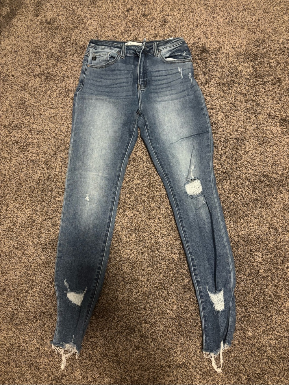 KanCan Blue Distressed Skinny Jeans with Frayed Hems